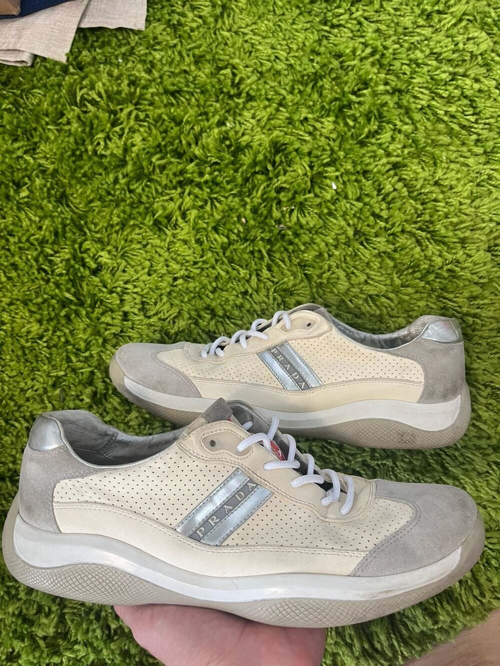 Prada Perforated Leather and Suede Low Top Sneakers 4E1941